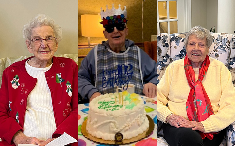 three elderly folks and a birthday cake