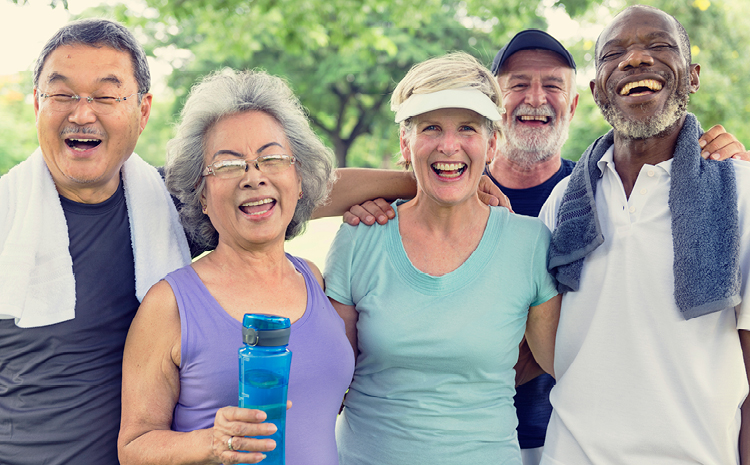 a group of elderly folks getting ready to workout