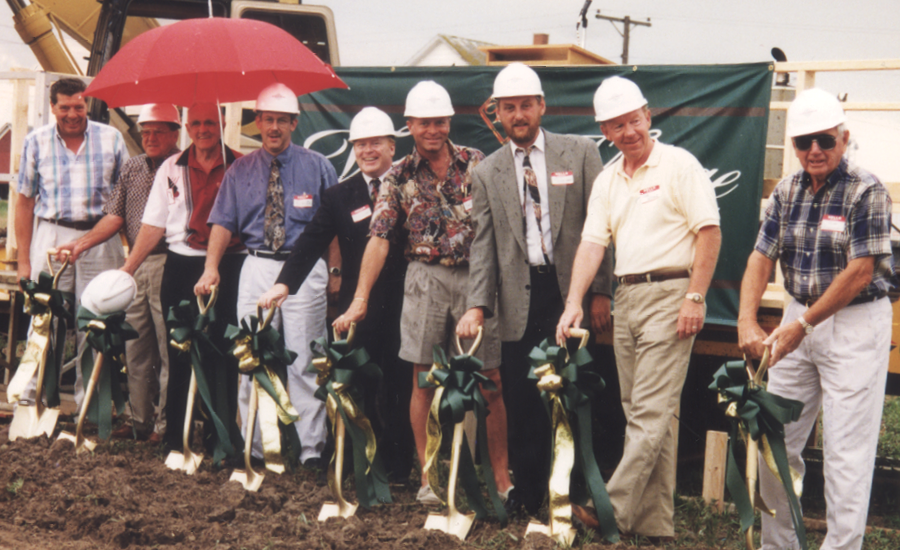 providence leadership pose with shovels at victorian village groundbreaking