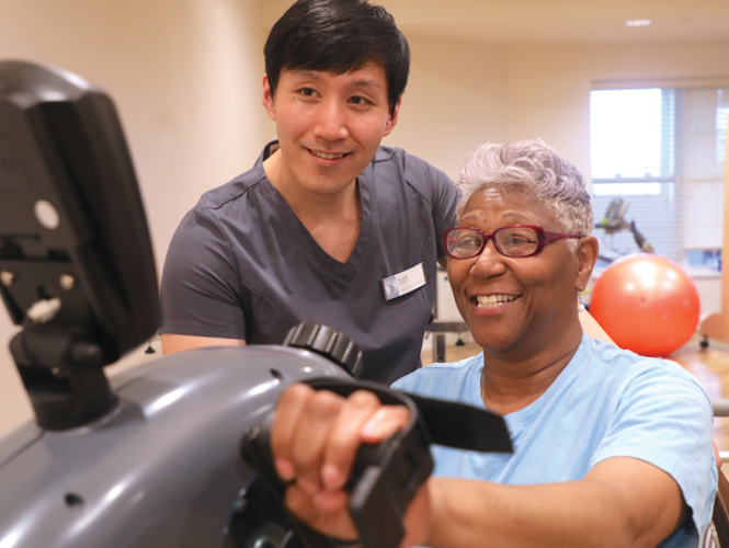 an elderly woman working out