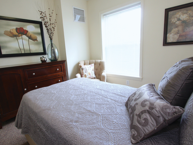 interior shot of an independent living apartment at victorian village