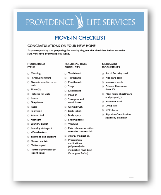 providence life services move in checklist