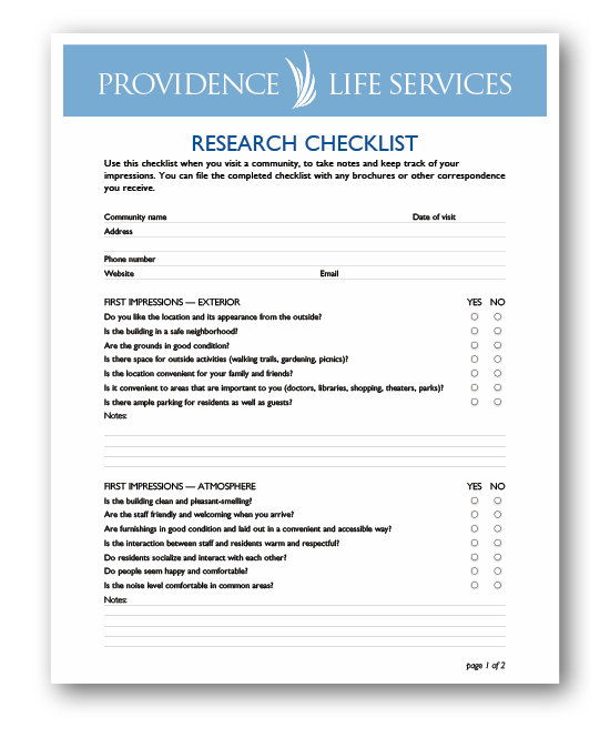 providence life services resource checklist