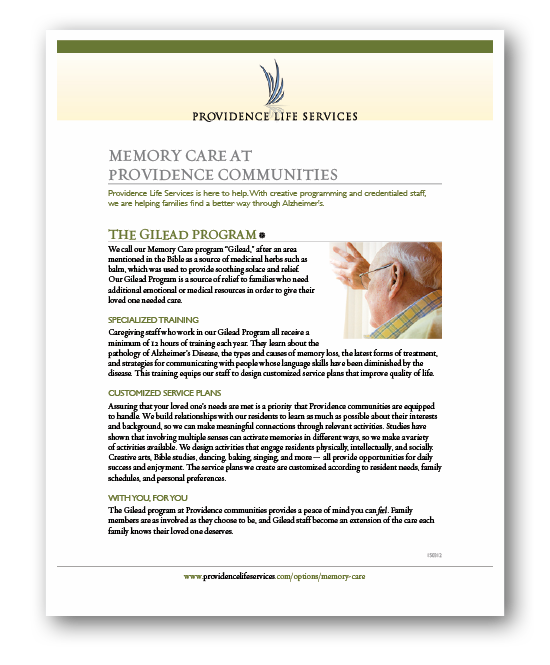 providence memory care information